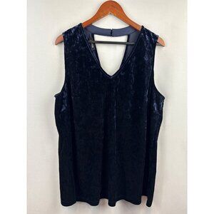 Women’s A.Byer Size 2X Dark Blue Velvet V-Neck Sleeveless Blouse with Keyhole Op
